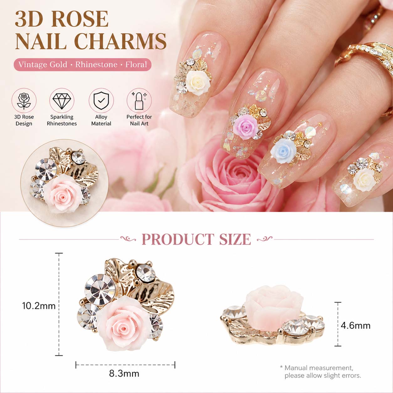 3D-украшения для ногтей в виде – обзор и цена Nail Art Rose Gold